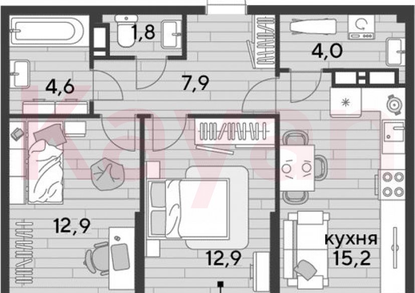 Продажа 2-комн. квартиры, 59.3 кв.м фото 0