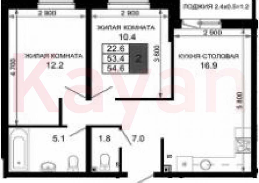 Продажа 2-комн. квартиры, 53.4 кв.м фото 0