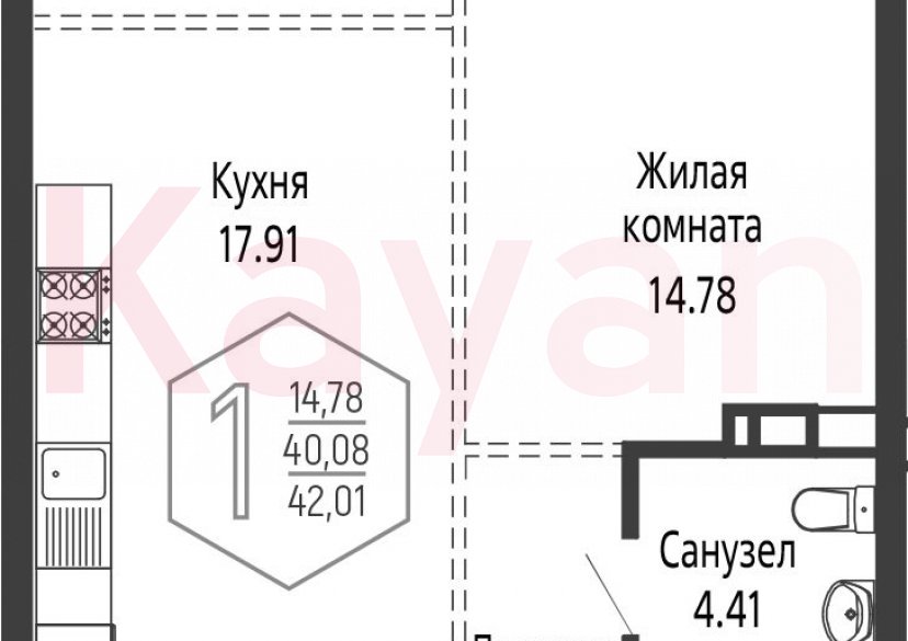 Продажа 1-комн. квартиры, 40.08 кв.м фото 0