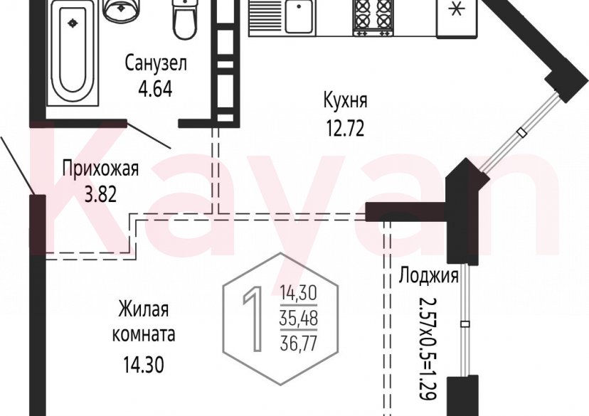 Продажа 1-комн. квартиры, 35.48 кв.м фото 0