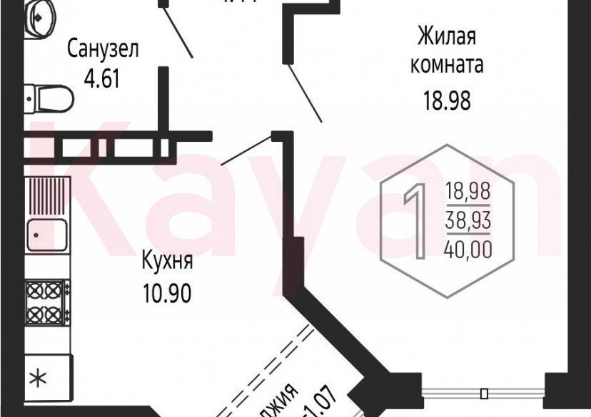 Продажа 1-комн. квартиры, 38.93 кв.м фото 0