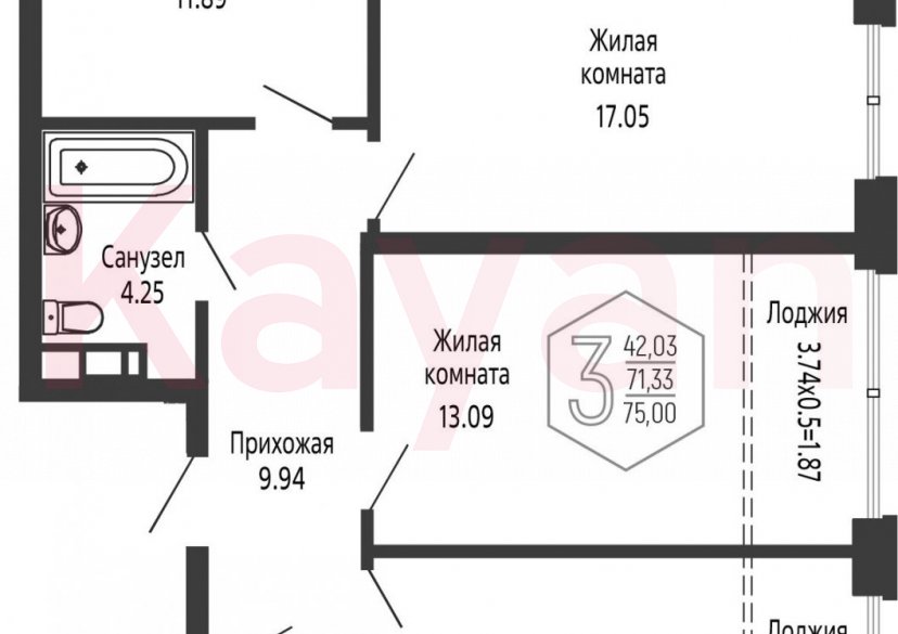 Продажа 3-комн. квартиры, 71.33 кв.м фото 0