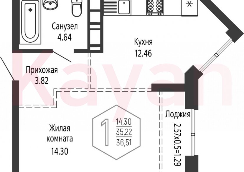 Продажа 1-комн. квартиры, 35.22 кв.м фото 0