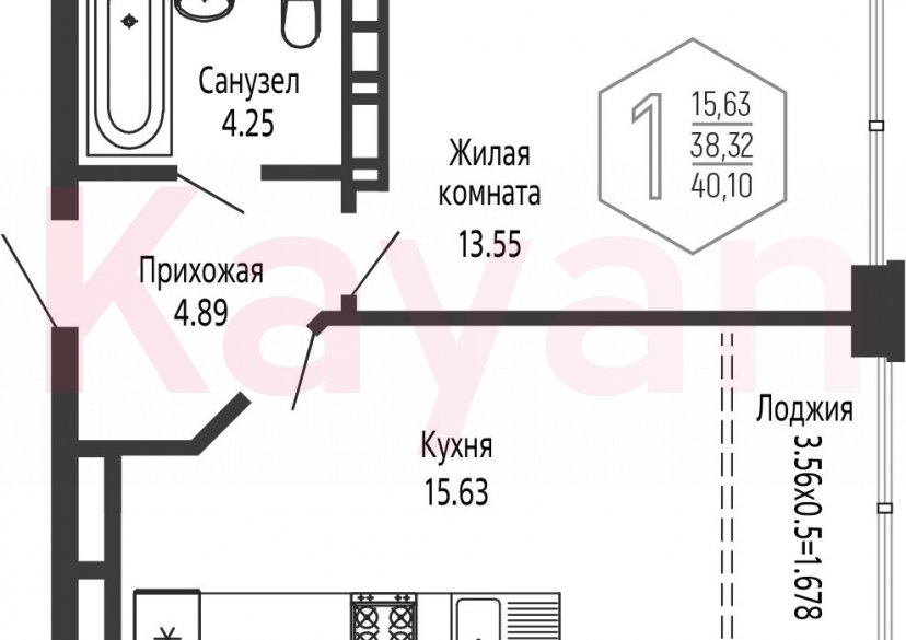 Продажа 2-комн. квартиры, 38.32 кв.м фото 0