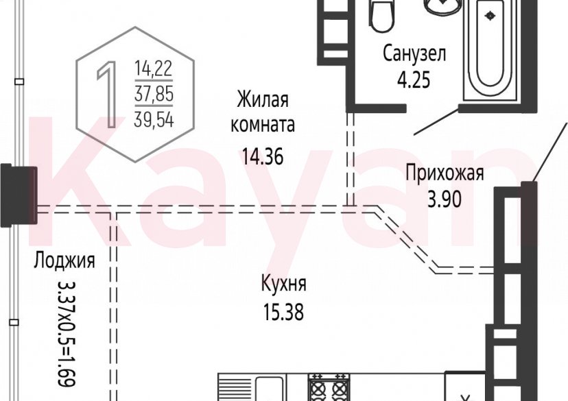 Продажа 2-комн. квартиры, 37.89 кв.м фото 0