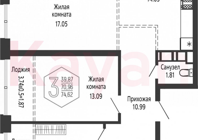 Продажа 3-комн. квартиры, 70.96 кв.м фото 0