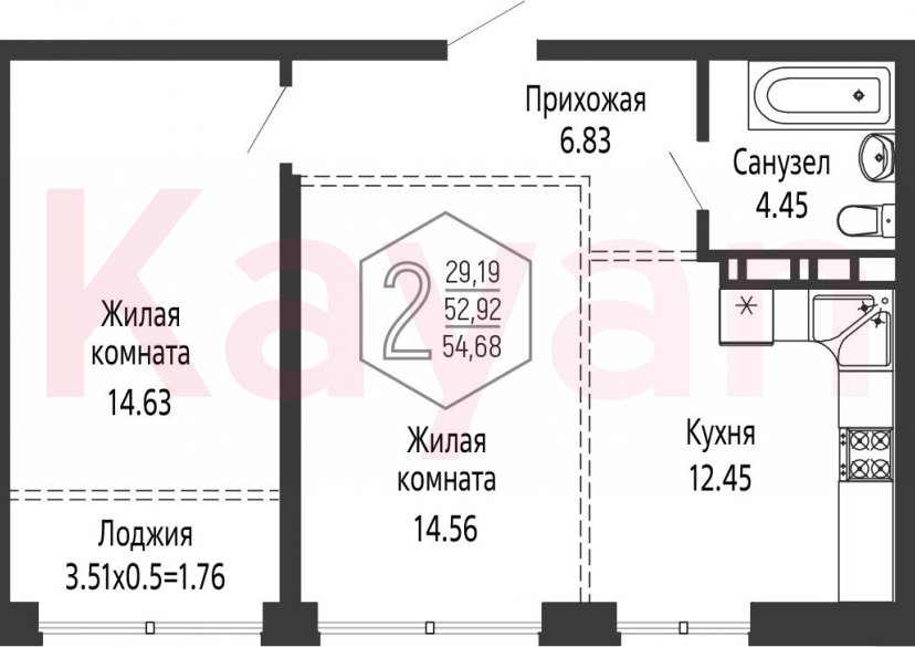 Продажа 2-комн. квартиры, 52.92 кв.м фото 0