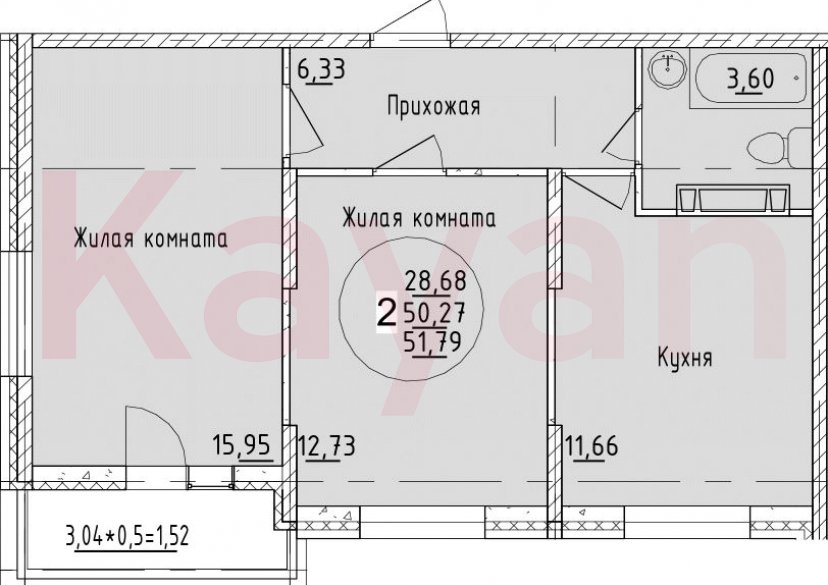 Продажа 2-комн. квартиры, 50.27 кв.м фото 0