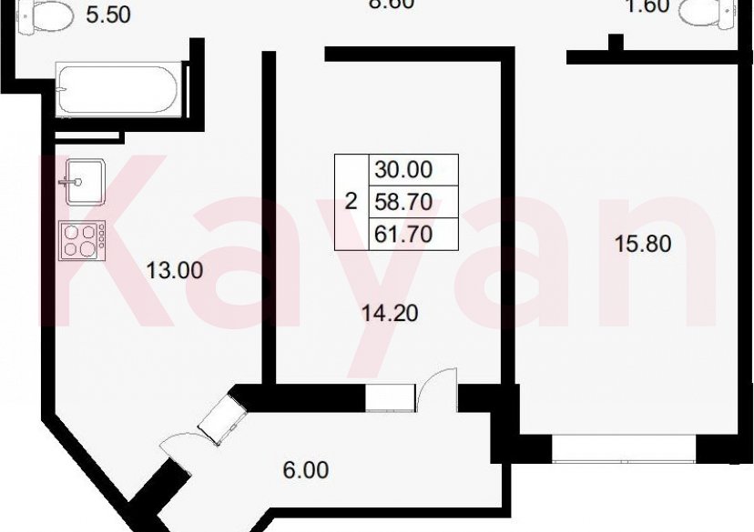 Продажа 2-комн. квартиры, 58.7 кв.м фото 0