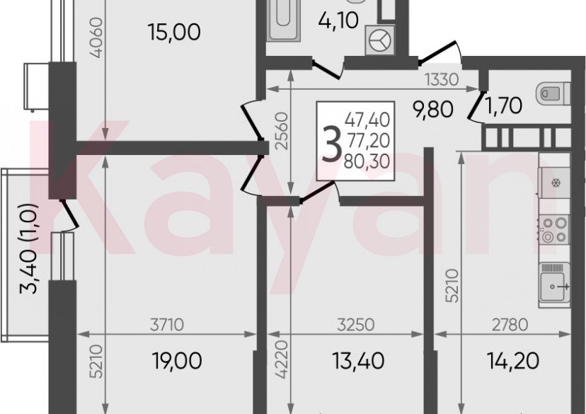 Продажа 3-комн. квартиры, 77.2 кв.м фото 0