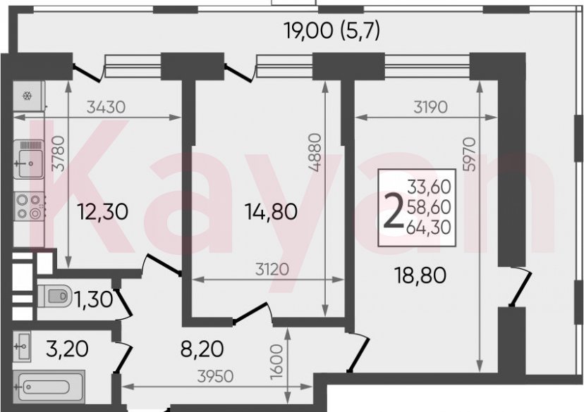 Продажа 2-комн. квартиры, 58.6 кв.м фото 0