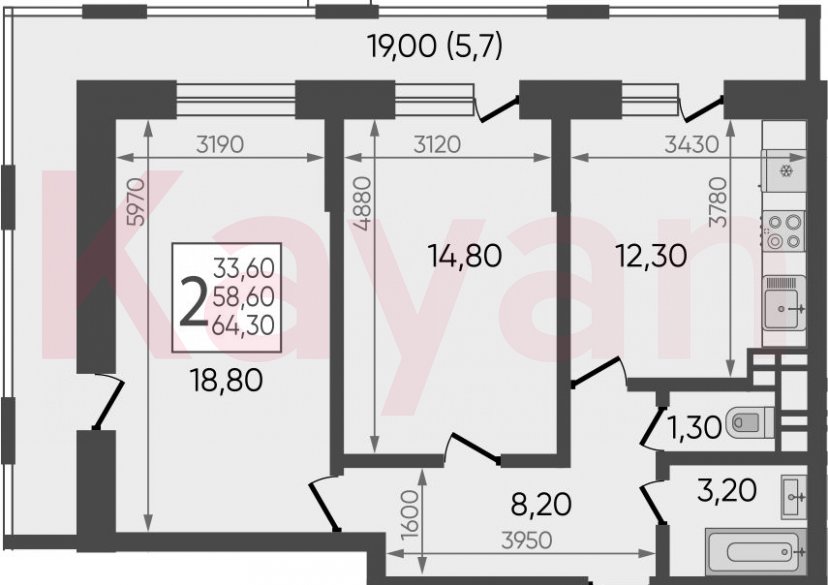 Продажа 2-комн. квартиры, 58.6 кв.м фото 0