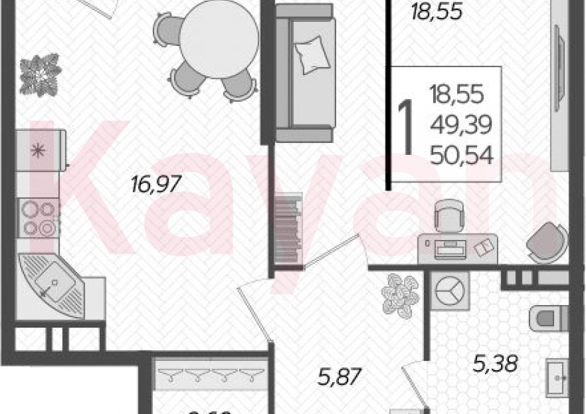 Продажа 1-комн. квартиры, 49.39 кв.м фото 0