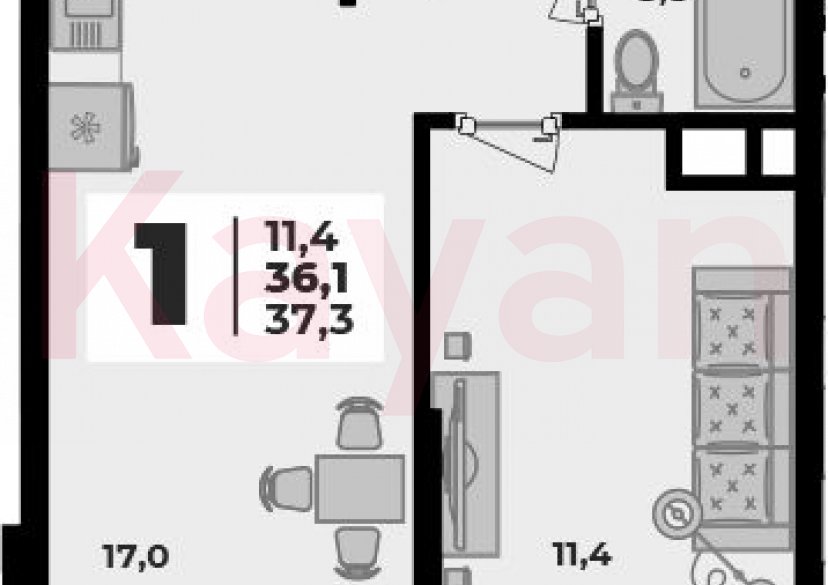 Продажа 2-комн. квартиры, 36.1 кв.м фото 0