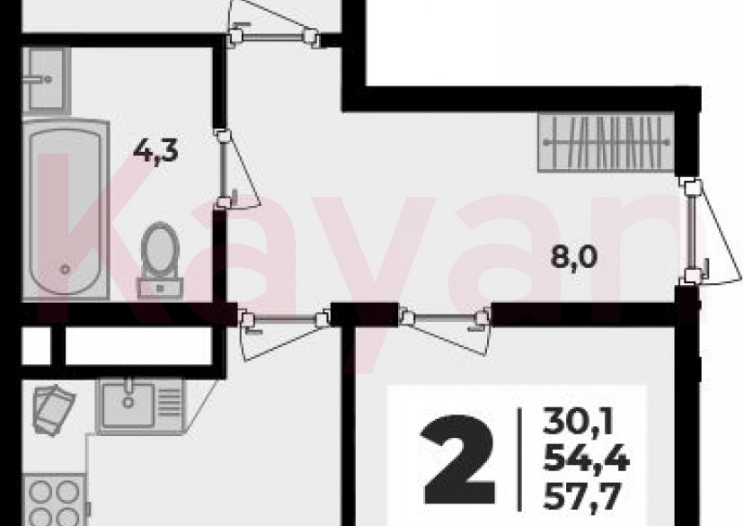 Продажа 2-комн. квартиры, 54.4 кв.м фото 0