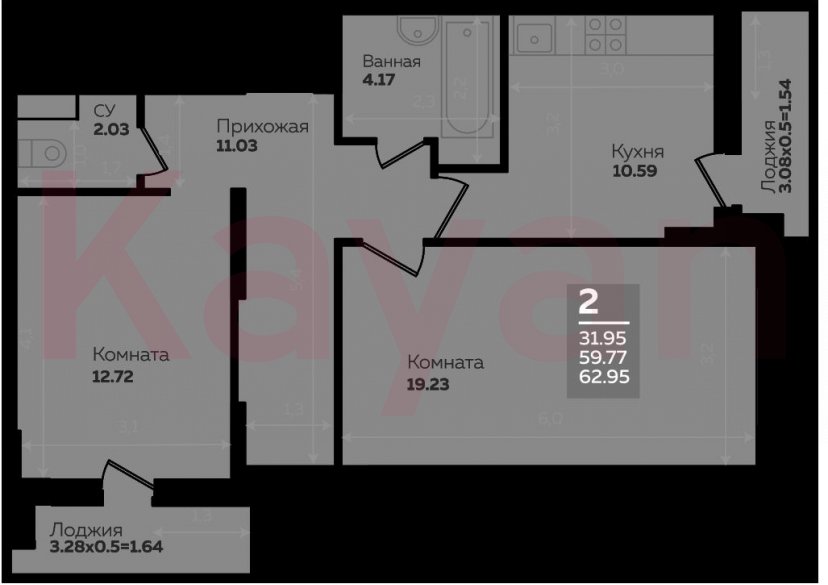 Продажа 2-комн. квартиры, 56.72 кв.м фото 0