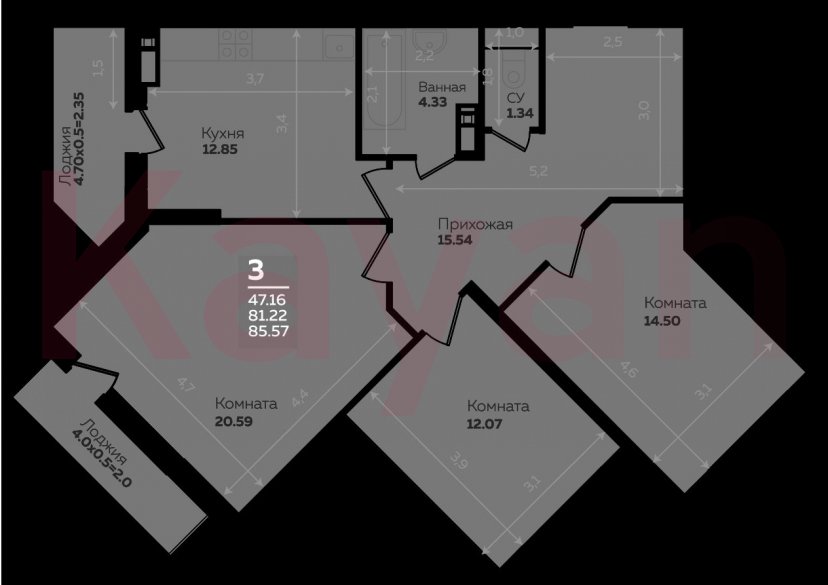 Продажа 3-комн. квартиры, 76.55 кв.м фото 0