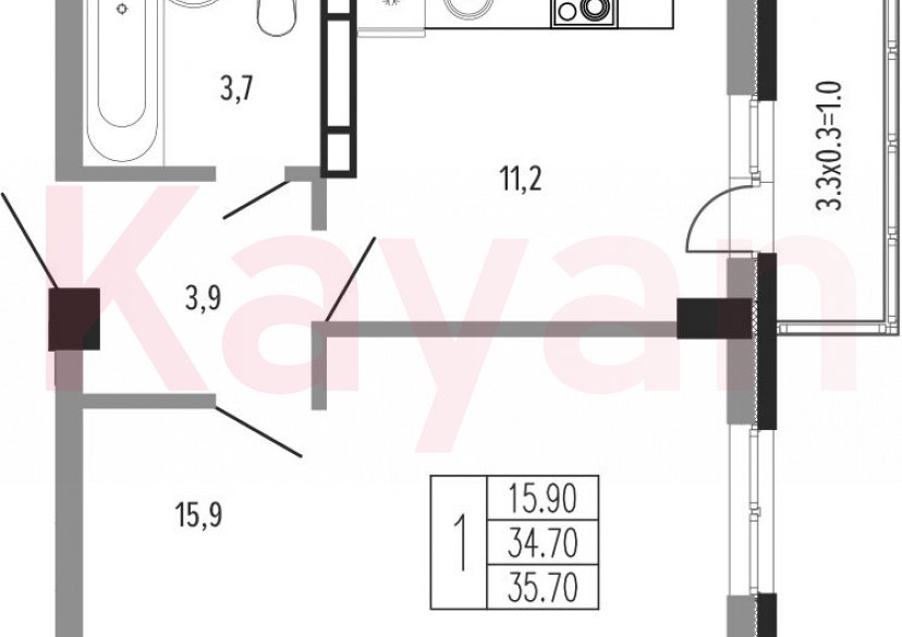 Продажа 1-комн. квартиры, 34.7 кв.м фото 0