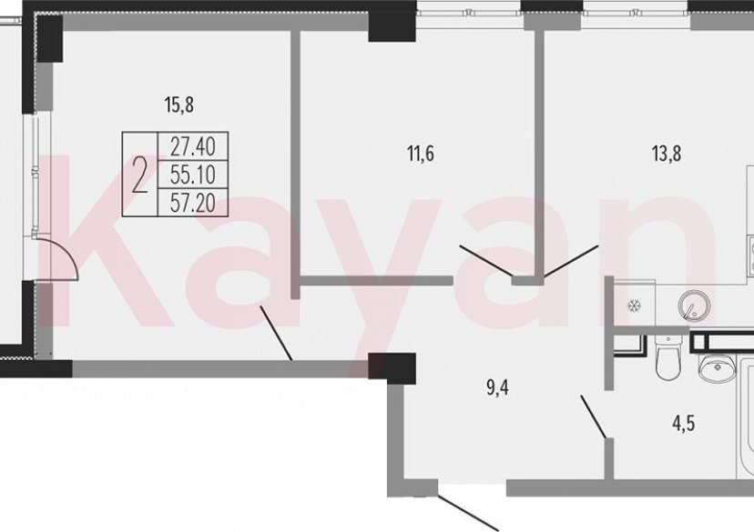 Продажа 2-комн. квартиры, 55.1 кв.м фото 0
