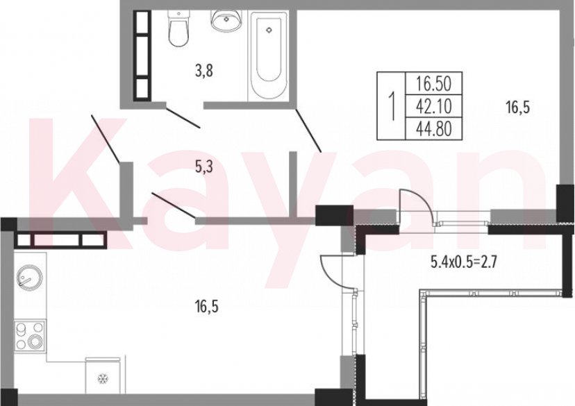 Продажа 1-комн. квартиры, 42.1 кв.м фото 0