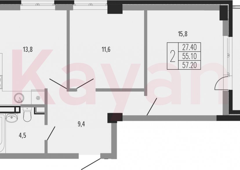 Продажа 2-комн. квартиры, 55.1 кв.м фото 0