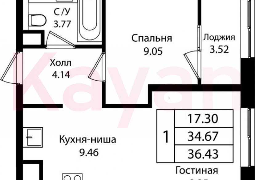 Продажа 2-комн. квартиры, 34.67 кв.м фото 0