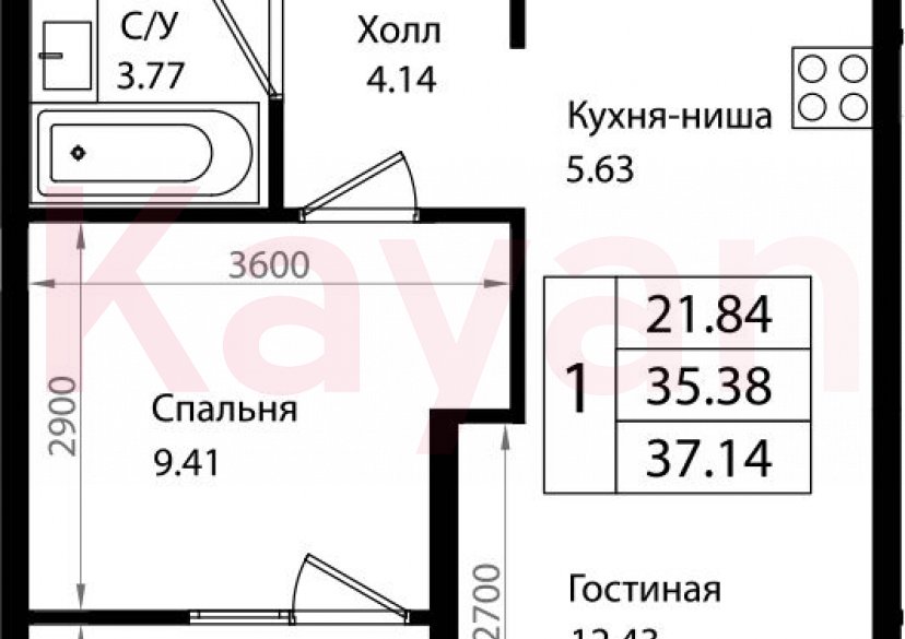 Продажа 2-комн. квартиры, 35.38 кв.м фото 0