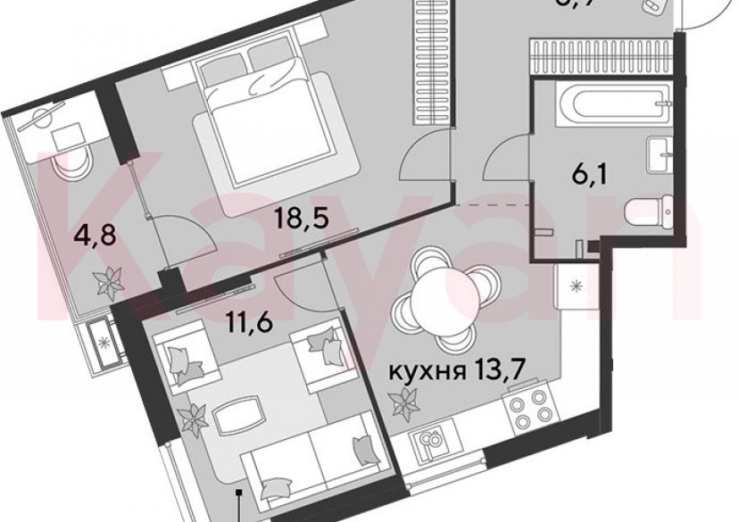 Продажа 2-комн. квартиры, 58.8 кв.м фото 0