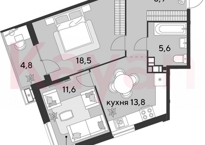 Продажа 2-комн. квартиры, 58.4 кв.м фото 0