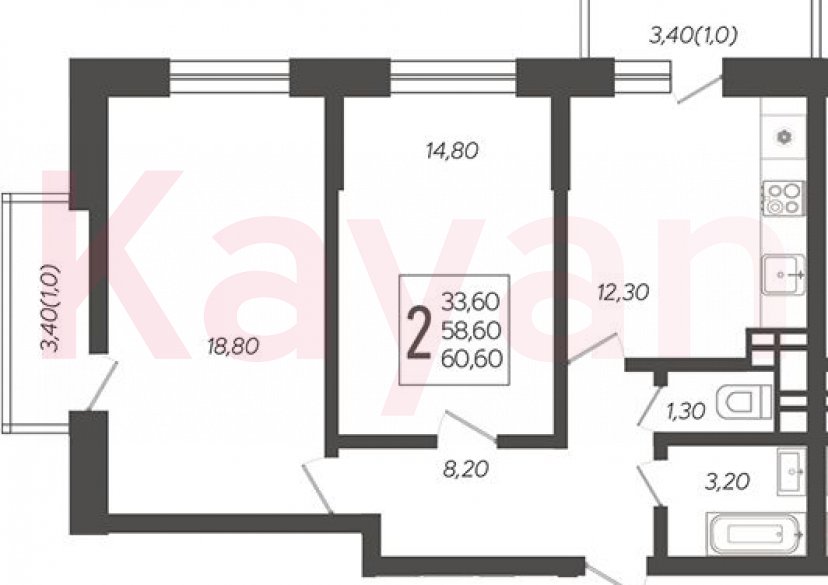 Продажа 2-комн. квартиры, 58.6 кв.м фото 0