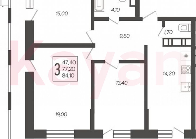 Продажа 3-комн. квартиры, 77.2 кв.м фото 0