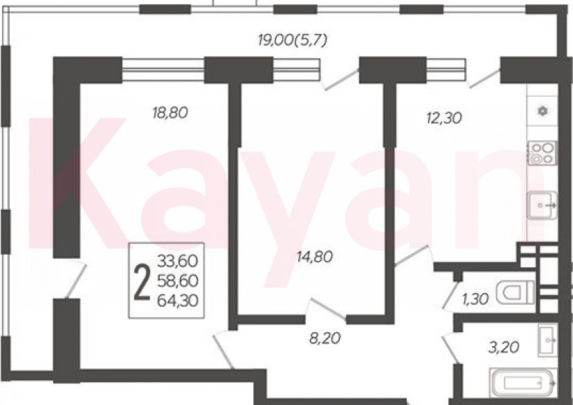 Продажа 2-комн. квартиры, 58.6 кв.м фото 0