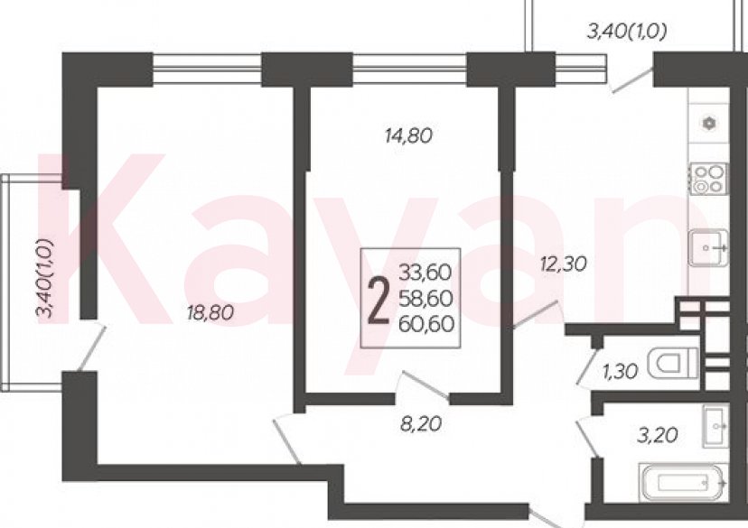 Продажа 2-комн. квартиры, 58.6 кв.м фото 0