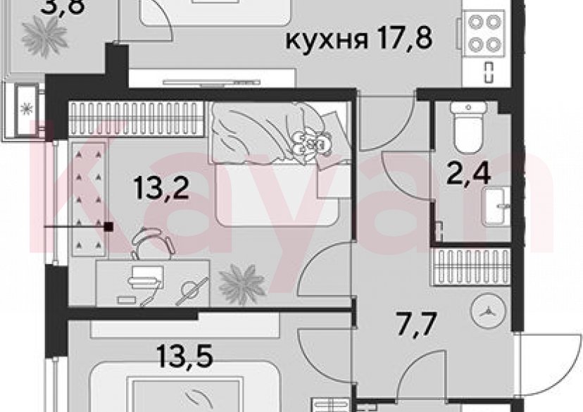 Продажа 3-комн. квартиры, 58.9 кв.м фото 0