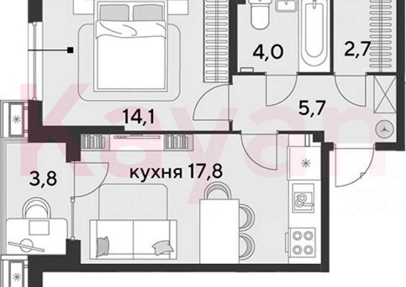 Продажа 2-комн. квартиры, 44.3 кв.м фото 0