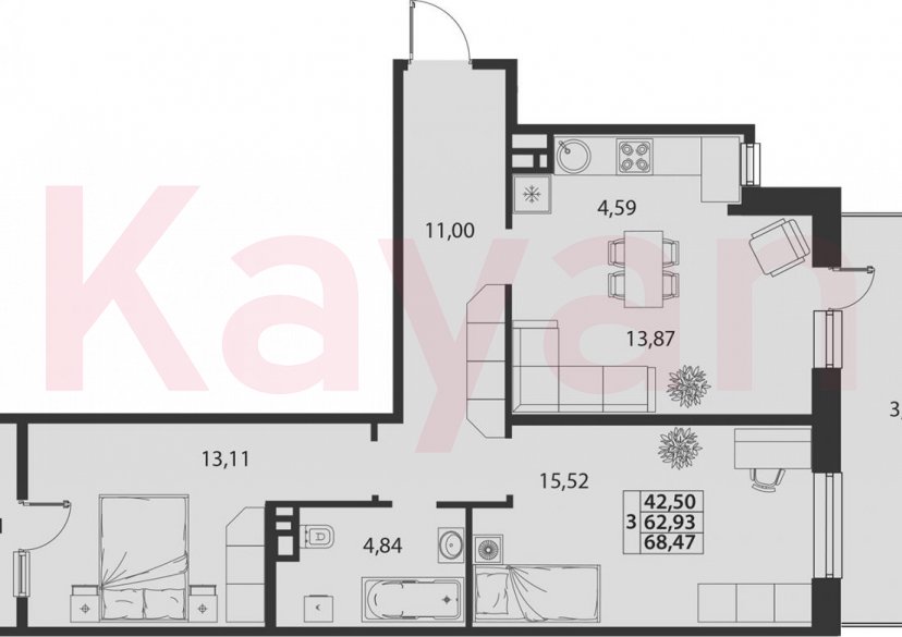 Продажа 3-комн. квартиры, 62.93 кв.м фото 0