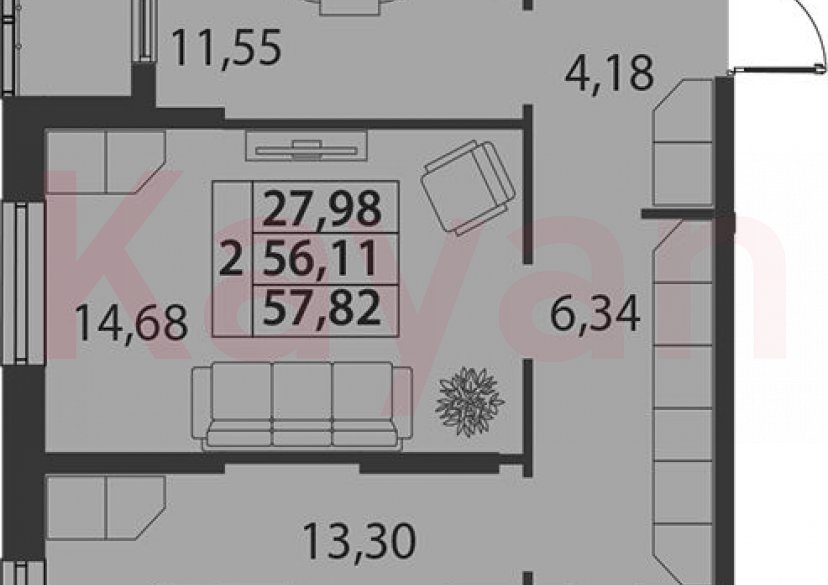 Продажа 2-комн. квартиры, 56.11 кв.м фото 0