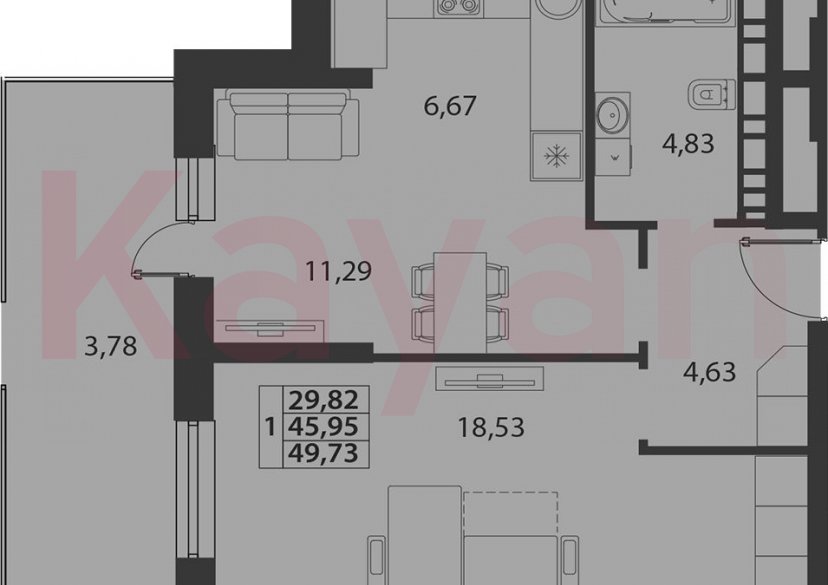 Продажа 2-комн. квартиры, 45.95 кв.м фото 0