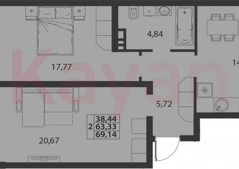 Продажа 2-комн. квартиры, 63.33 кв.м фото 0