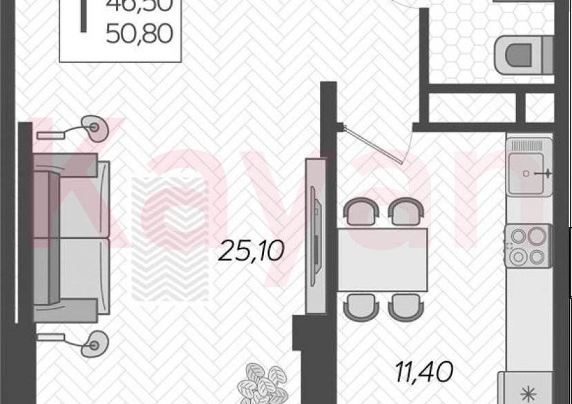 Продажа 1-комн. квартиры, 46.5 кв.м фото 0