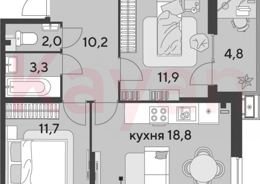 Продажа 3-комн. квартиры, 57.9 кв.м фото 0