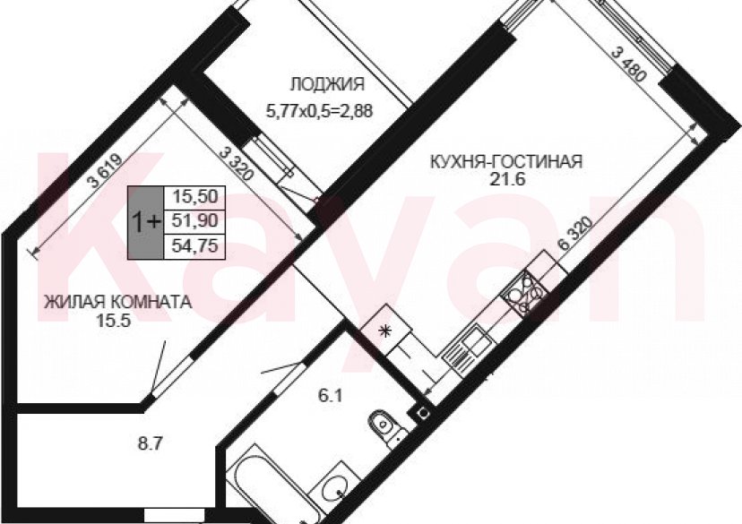 Продажа 2-комн. квартиры, 51.87 кв.м фото 0