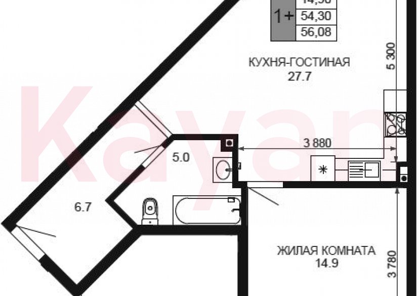 Продажа 2-комн. квартиры, 54.32 кв.м фото 0