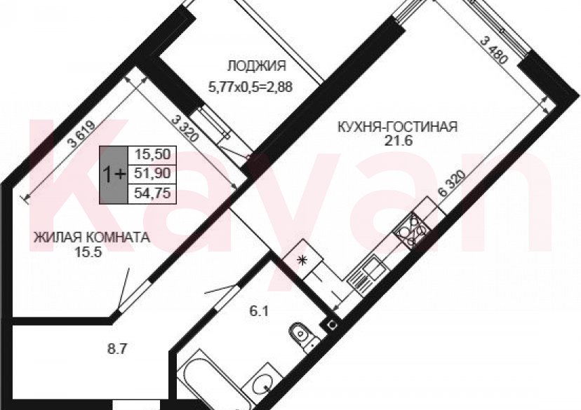 Продажа 2-комн. квартиры, 51.87 кв.м фото 0