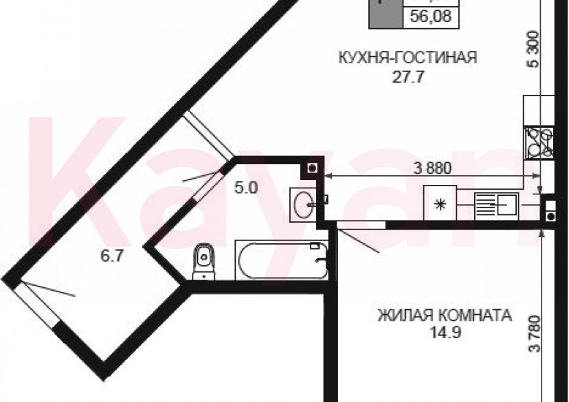 Продажа 2-комн. квартиры, 54.32 кв.м фото 0