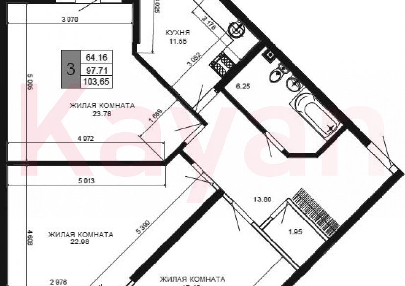 Продажа 3-комн. квартиры, 97.71 кв.м фото 0