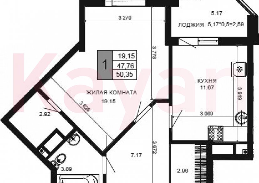 Продажа 1-комн. квартиры, 47.76 кв.м фото 0