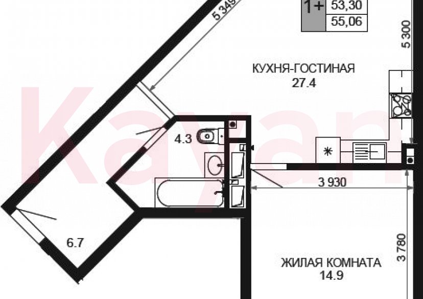 Продажа 2-комн. квартиры, 53.3 кв.м фото 0