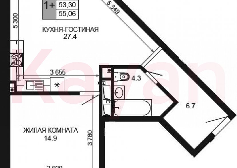 Продажа 2-комн. квартиры, 53.3 кв.м фото 0