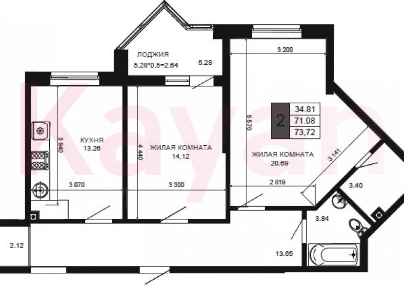 Продажа 2-комн. квартиры, 71.08 кв.м фото 0